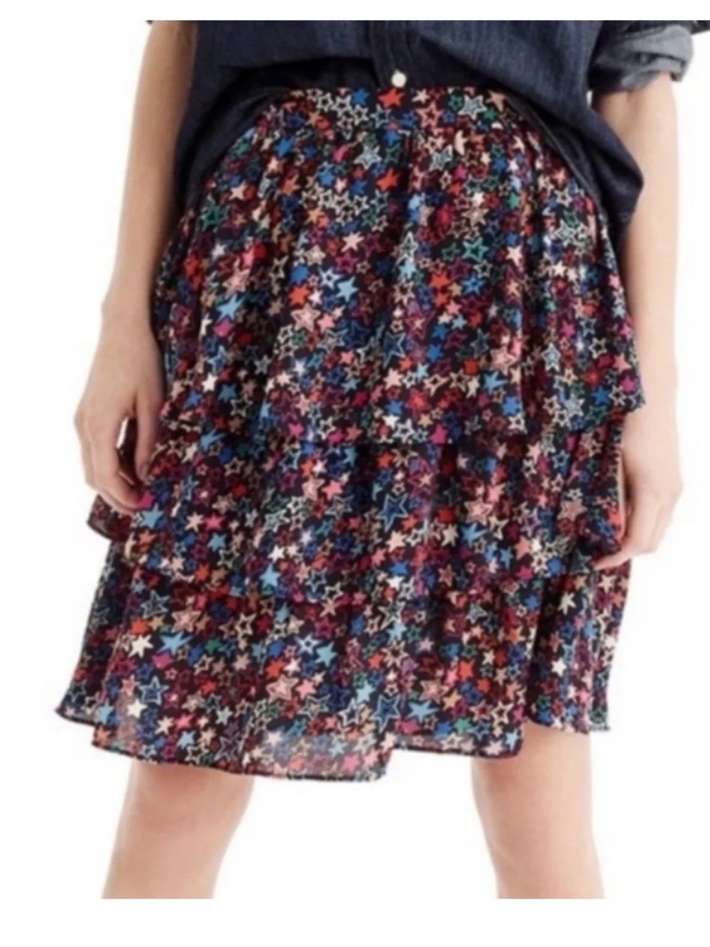 J. Crew tiered Skirt with Multicolor Star Print